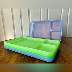 Tupperware Vintage 90s Frosted Divided Trays Set of 6 Blue Green USA